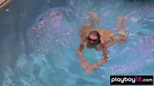 Stunning redhead MILF Gia Marie poses naked in the pool outdoor