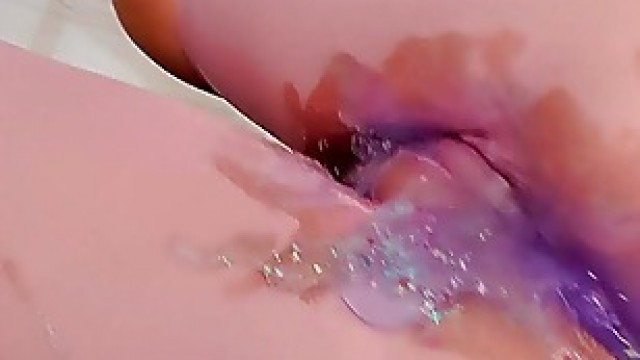 Blonde play with strange toy